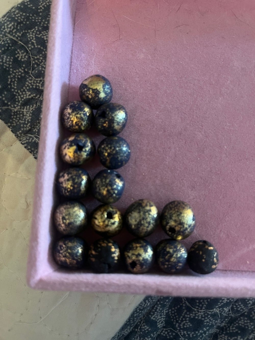 16 Hand Crafted Clay Black and Gold Speckled Beads